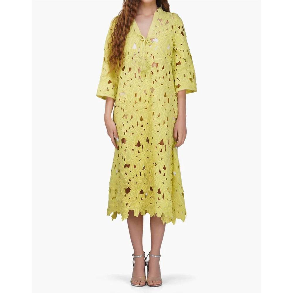 NEW AMERICA & BEYOND fall for neon floral lace midi cover up dress in yellow